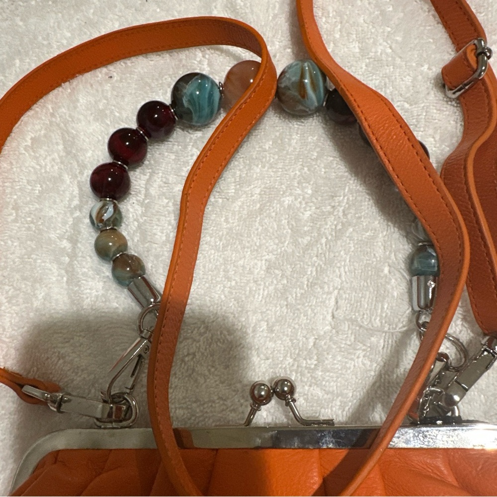 Orange Shoulder Bag with Beaded Accents